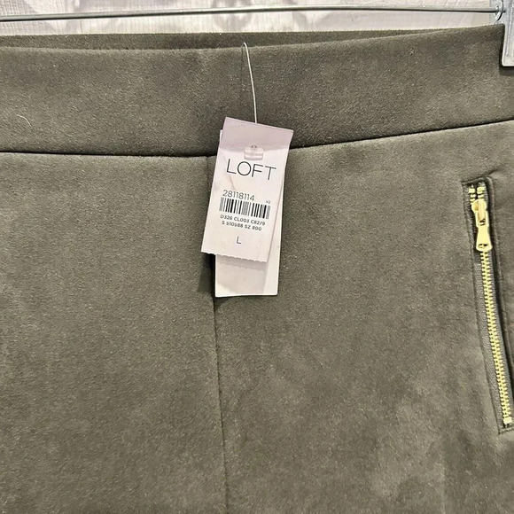 NWT LOFT High Rise Faux Suede Leggings Dark Caper Olive Green Large Gold Zipper - Picture 3 of 9